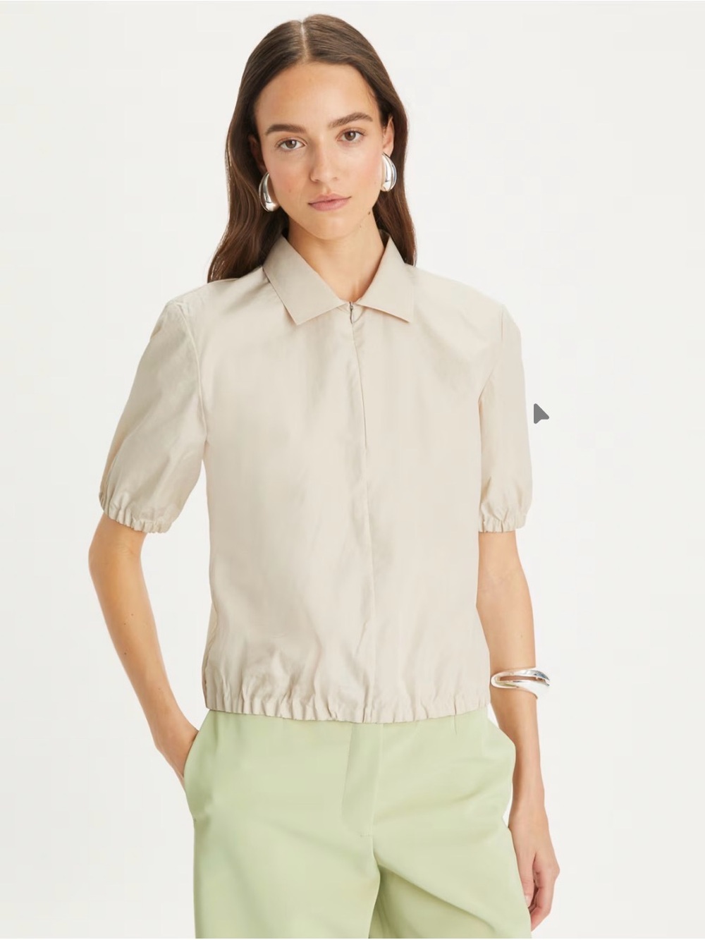 Tory Burch Poplin Zip Polo Cotton Silk Pale Sandstone